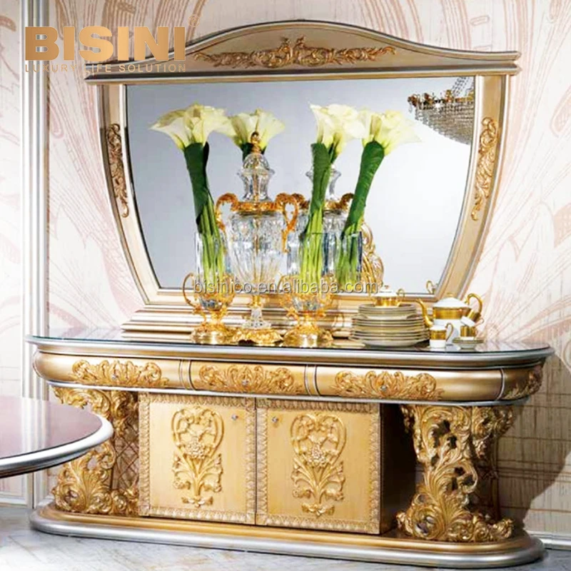 Роскошный изысканный круглый обеденный стол с золотым узором Louis Design для 6
