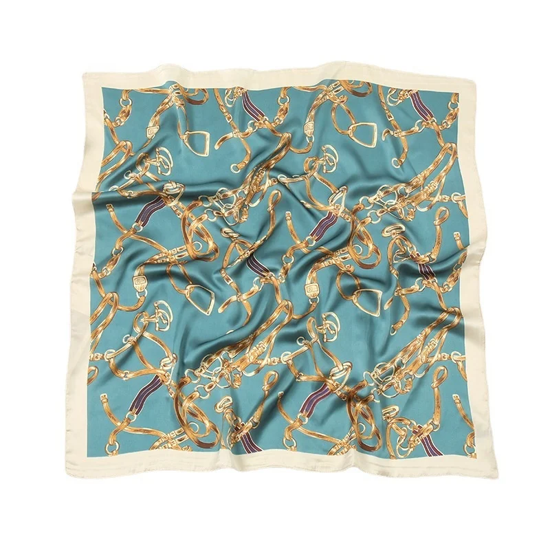 Elegant Designer Satin Equestrian Print Silk Scarf Hijab Square Famous Brands 2021 Handkerchief Silk Stoles Scarves
