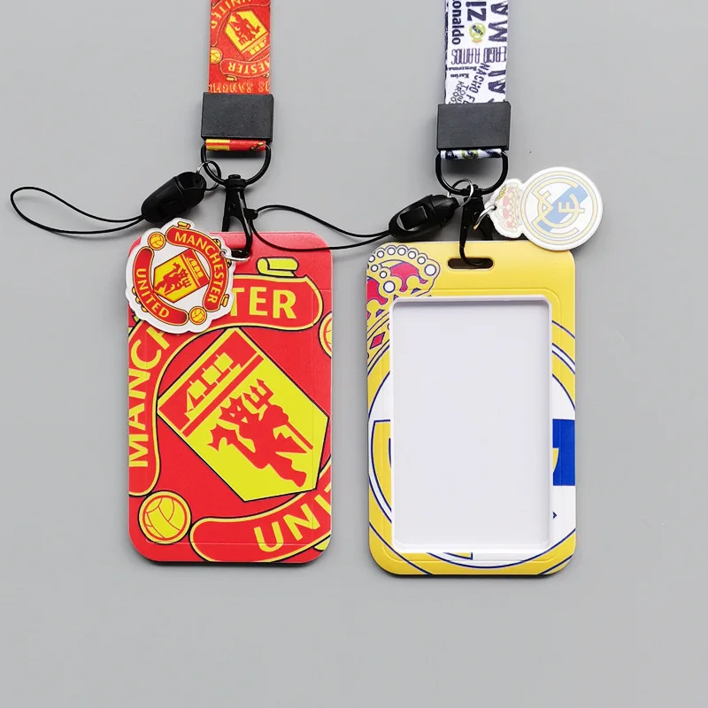 Wholesale 25mm Iron Keychain Soccer Team and Football Club Lanyard Card Holder With Long Neck Rope Business ID Card Holder