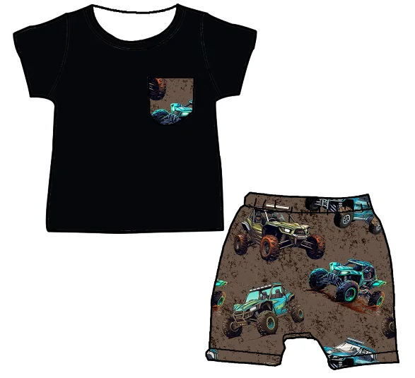 Zs16 Racing car print boys summer boys clothing sets jumpsuit