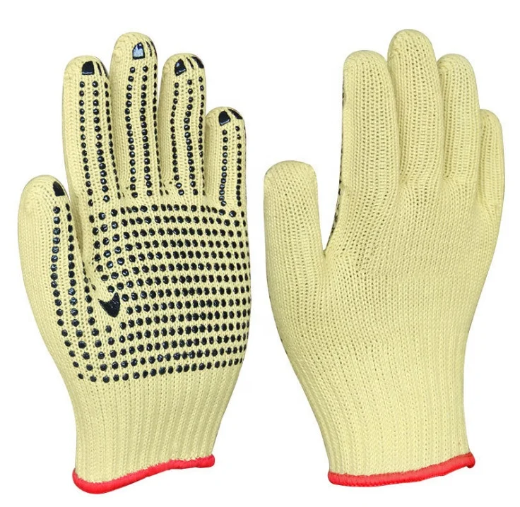 Construction Industrial Wildly used nti cut proof heat resistant aramid yarn PVC dotted Asafety work hand gloves with level 5