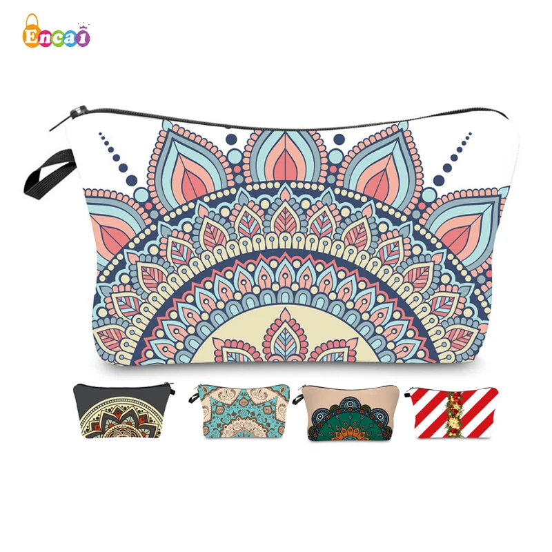 3D Digital Mandala Flowers Printing Waterproof Cosmetic Bag Polyester Makeup Bag