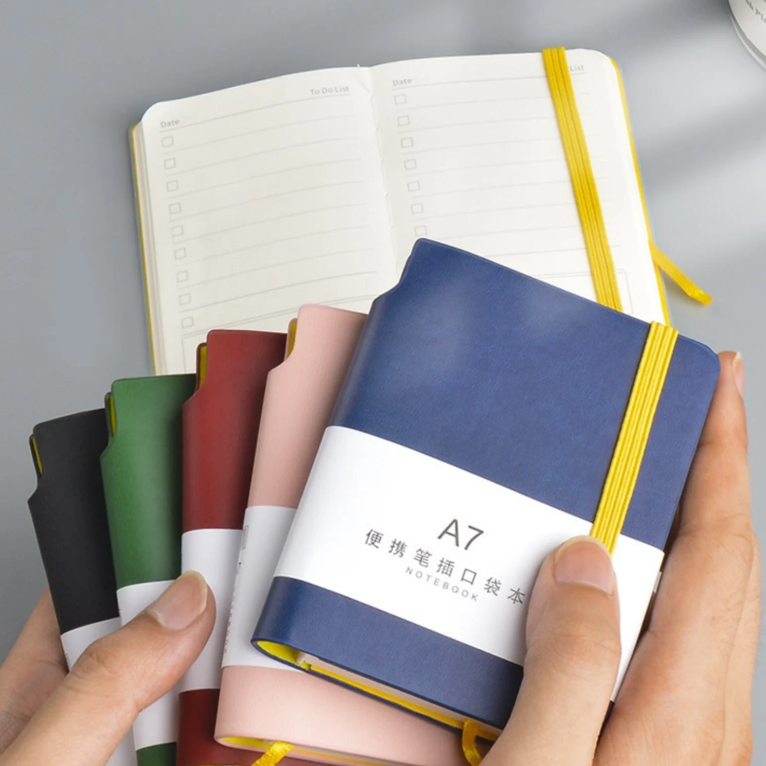 Promotional Customized Logo Printing Aesthetic Dot Grid Lined Jotter Diary Business Pu Leather Hard Cover Notebook With Bandage