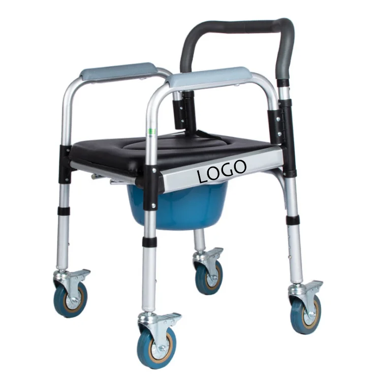 2021 New Style Stainless Steel Mobile Elderly Toilet Chair Foldable Steel Toilet With Wheels