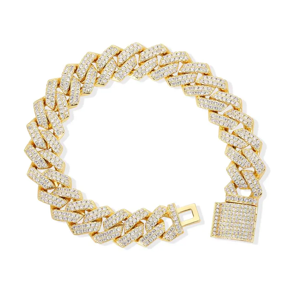 OAHLAN Fashion Jewelry 14mm Cuban Link Bracelet for Men Women Iced Out Miami Copper Bracelet Hip Hop Full CZ Clasp Chain Gift