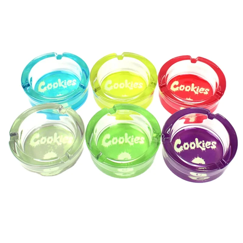 Customize logo Ceniceros luminous colored glass round cigar ash tray holder glow in the dark ashtray