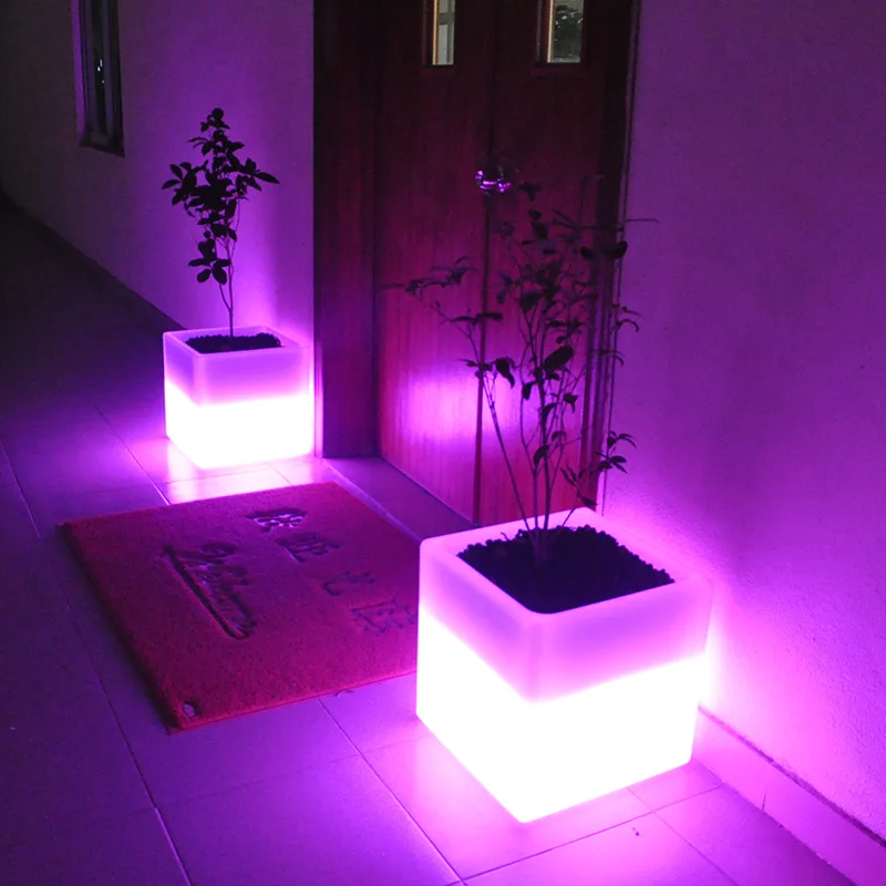 Led Flower Planter Round Shape Illuminated Led Tall Big Led Glow Flower Pot Solar Garden Lights Outdoor Floor Lamp