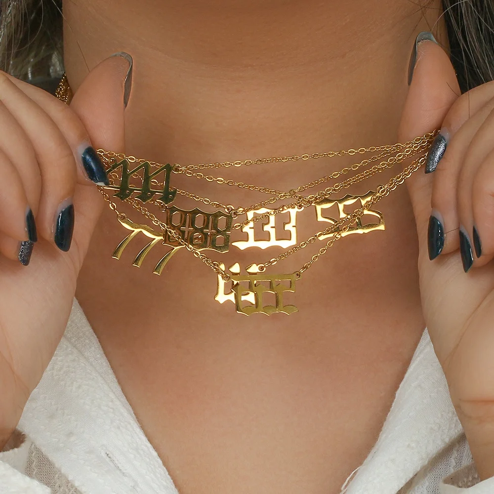 Trendy Angel Number Necklace 111 To 999 Gold Plated Stainless Steel Pendant Necklace Fashion Jewelry