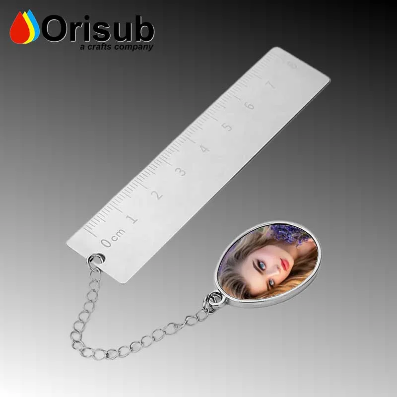New arrival blank sublimation ruler metal  bookmarks with custom logo pendant charm