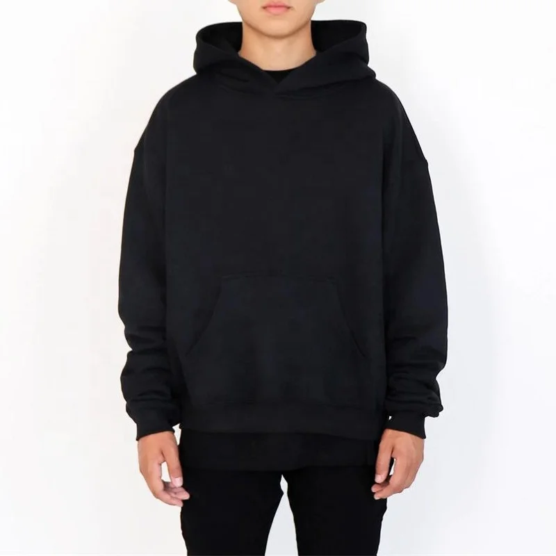 Yanlu Clothing 100% Cotton Fleece Black Hoodie Sweatshirt Custom Hip Hop Blank Oversized Hoodie