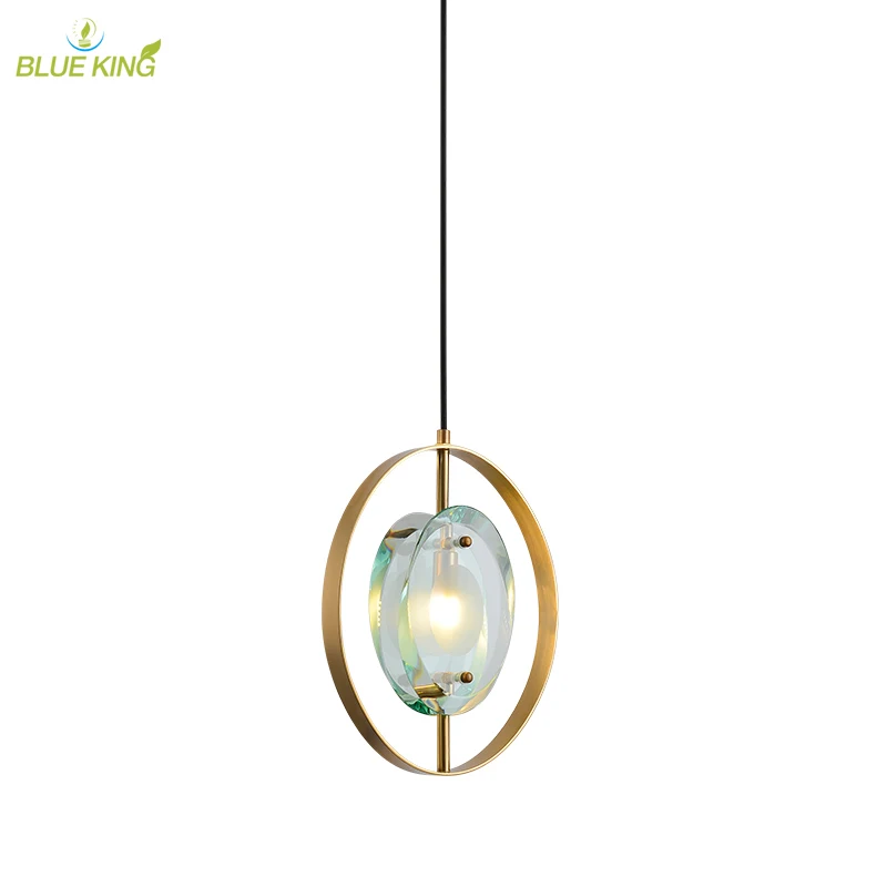 G9 led crystal blue glass minimalist restaurant pendant lamp Lustre home gold metal vintage led hanging light fixture bed lamp