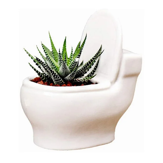 Dropshiping 4 Inch Mini Small Flower Pot Ceramic Toilte Plant Pot Bonsai Pot with Drainage Holes for Home Office