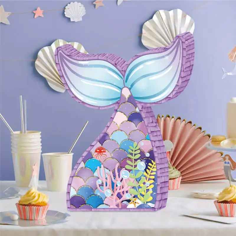Paper Blindfold For Kid Birthday Party Decoration  and  Hot Selling Mermaid Tail Pinata With Plastic Bat