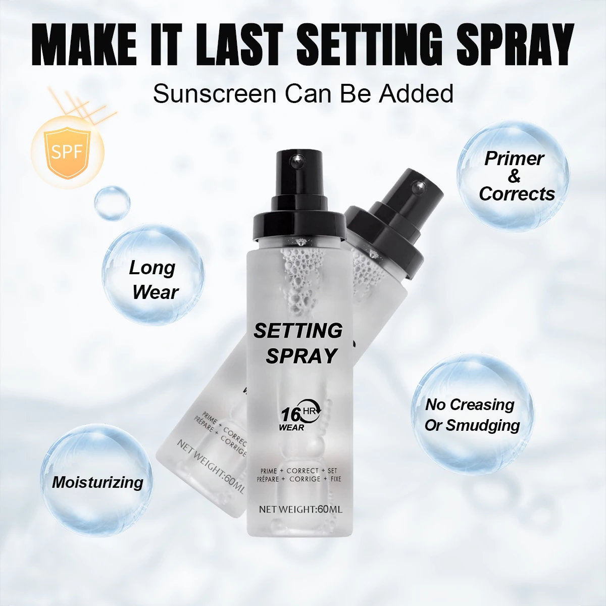 OEM Custom Logo Long Lasting Oil Control Organic Vegan Shimmer Setting Spray Moisturizing Hydrating Makeup Finishing Waterproof