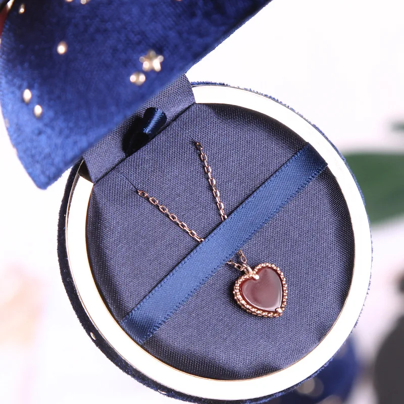 SSeeSY fashion luxury custom jewelry boxes round starry bow knot ring and pendant necklace high quality Christmas gift packaging