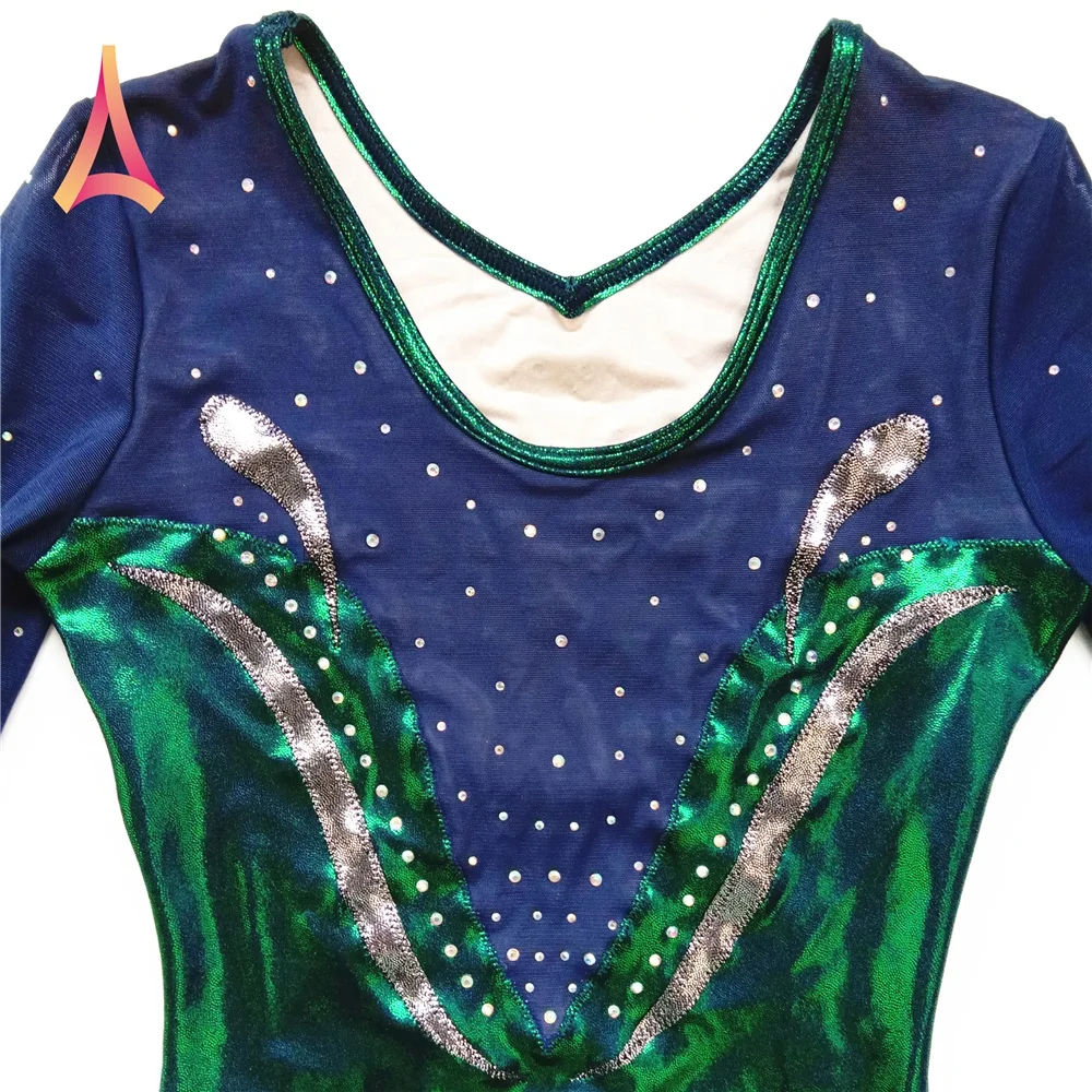 Sophisticated Dark Green Long Sleeve Gymnastics Leotards for girls