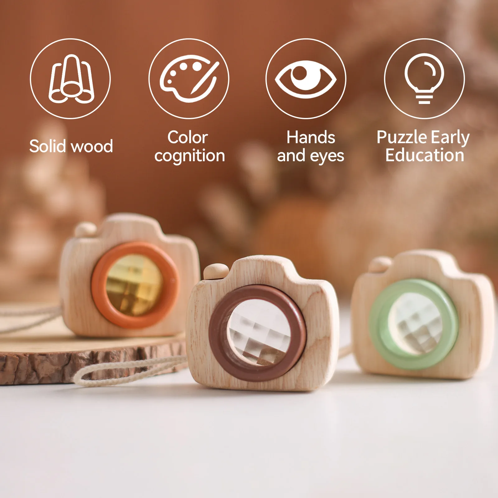 YUCI New Age-Appropriate Wood Mini Camera for Boys Multi-Color Educational Toy with Customizable Logo for baby