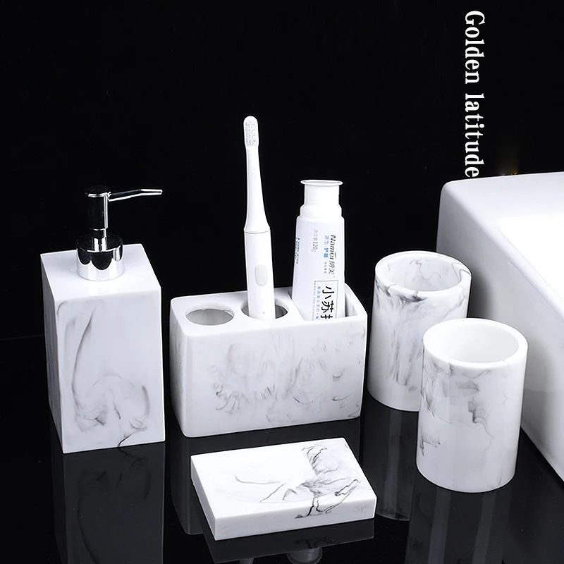Modern Style Black Marble Resin Bathroom Accessories Set for Hotel Home Bathroom