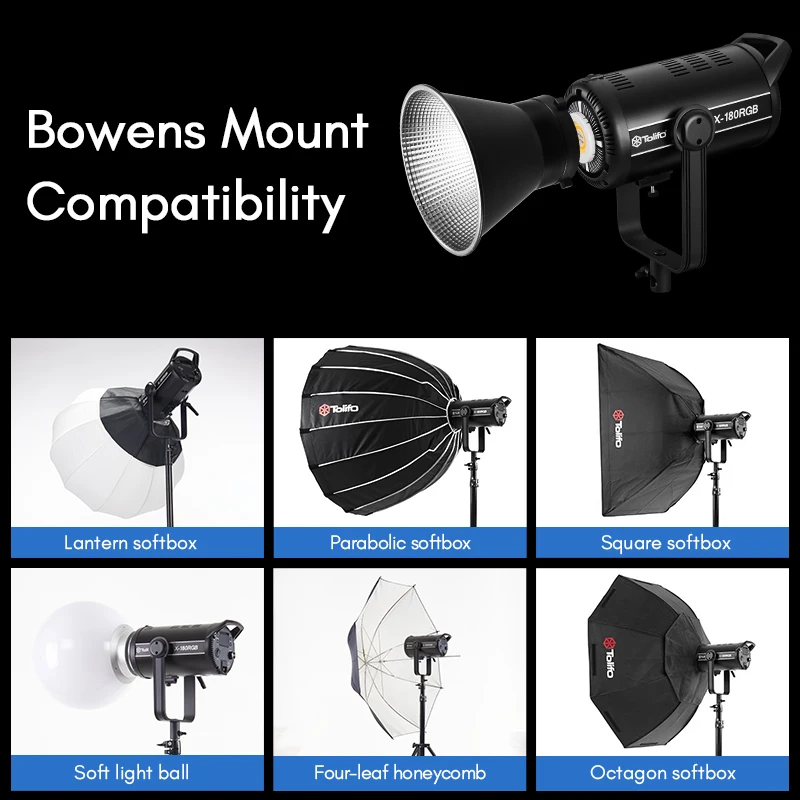 Tolifo Studio RGB Light X-180RGB COB High Power 180W Linklite APP control DMX512 2700K-6500K High CRI 97 LED Video Light