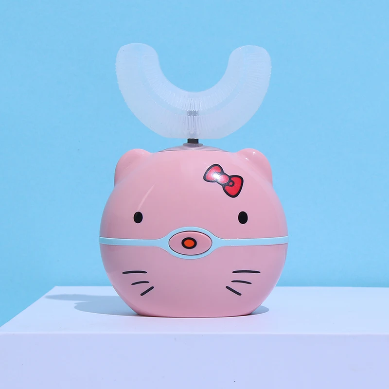 Children U-shaped Electric Toothbrush IPX7 Waterproof with Silicone Brush Kids U Shape Sonic Electric Toothbrush