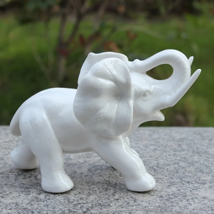 Handmade Eco-friendly Porcelain Crafts Ceramic Elephant Figurine Creative White Elephant Home Lucky Decoration Ceramic Elephant