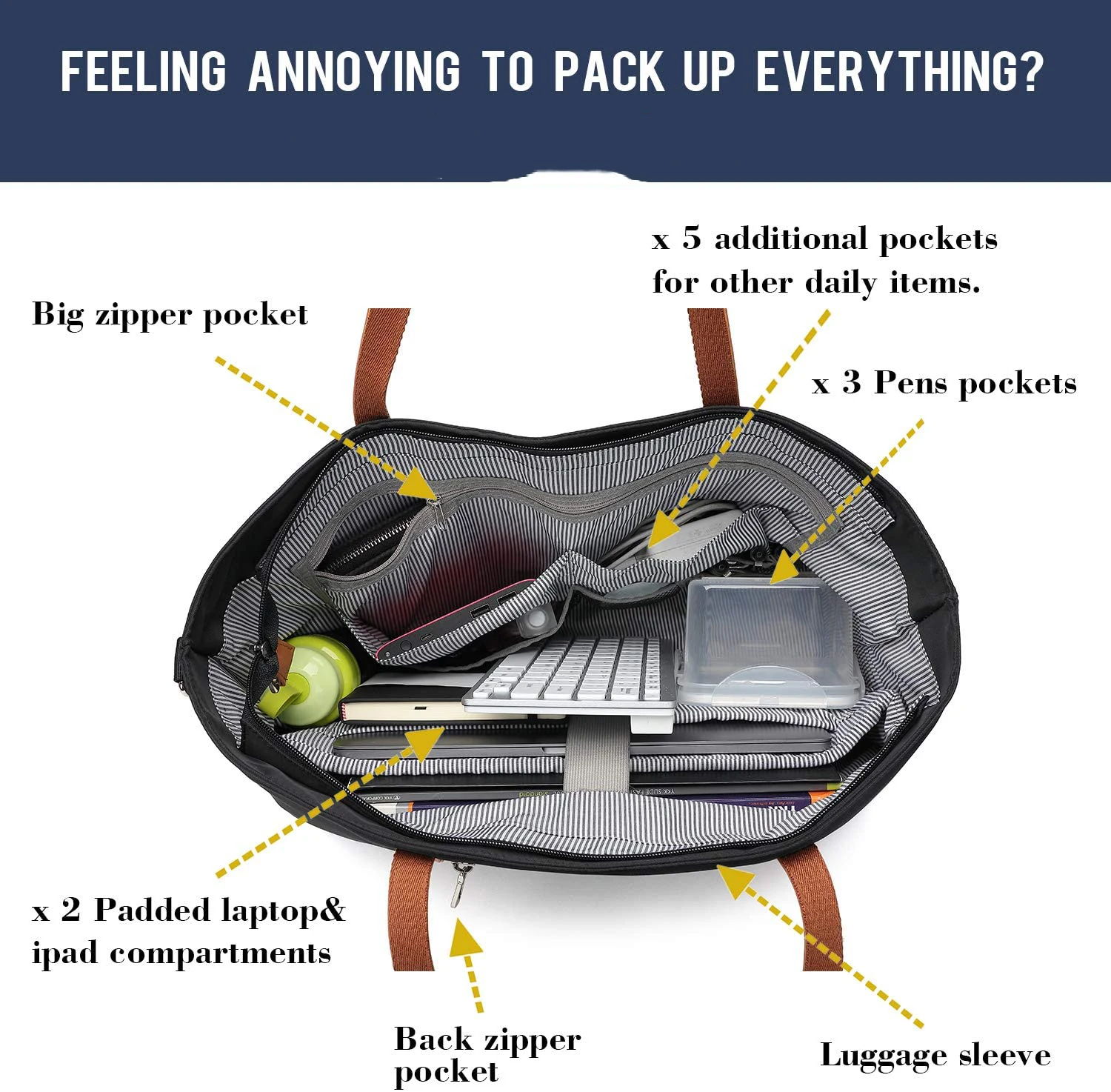 Waterproof Working Teacher Handbag Leather Women Laptop Bag