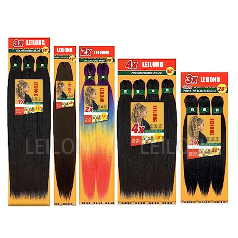 Wholesale Synthetic braid hair extension Pre-Stretched Braids 2X 3X 4X Synthetic 26inch braiding hair Pre Stretch