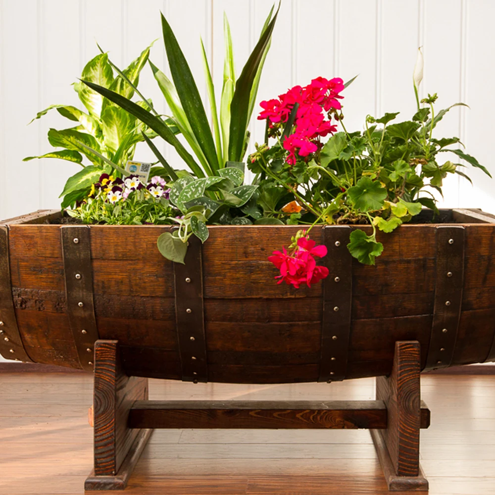 Sonoma Half Barrel Planter Wood Barrel Planter Garden Box Planter Pressure Treated Wooden Flower Barrels