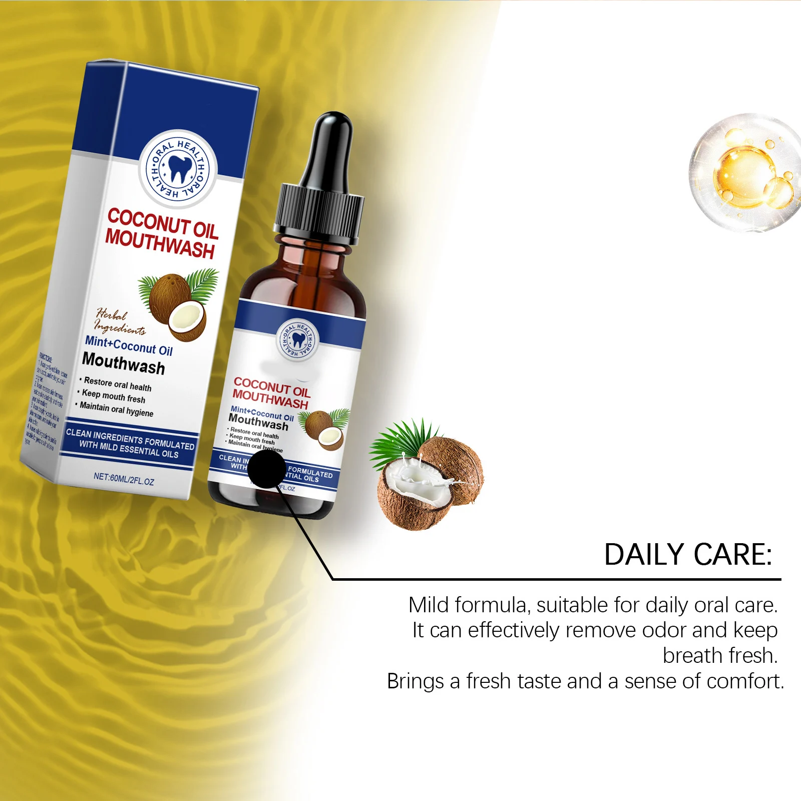 Whitening Pulling Oil with Coconut Oil Peppermint Essential Oil for Teeth and Gums Bad Breath Treatment for Adults