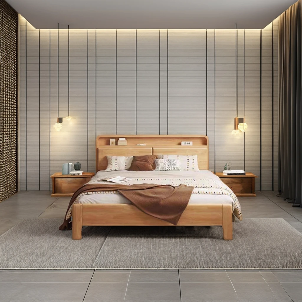 Solid Wood King-Size Bed Frame Custom High-End Home Furniture Elegant Bedroom Sets with Comfortable Bed home furniture