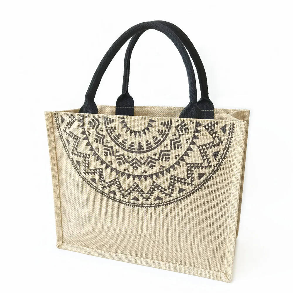 Custom Mini Burlap Christmas Jute Fabric Beach Wine Pouch Shopping Basket Tote Bags Wholesale With Printed Logo For Wedding Gift