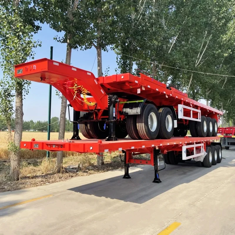Shipping 40 Feet 60 Tons 80 Ton 2 3 4 Axles Flatbed Container Semi Truck Trailers Flatbed Trailers