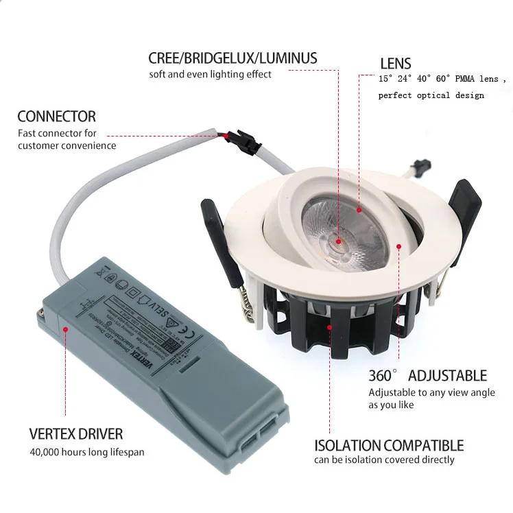 Ip44 frameless led ceiling gu10 saa led recessed new design opple ar111 adjustable spot head skd downlight