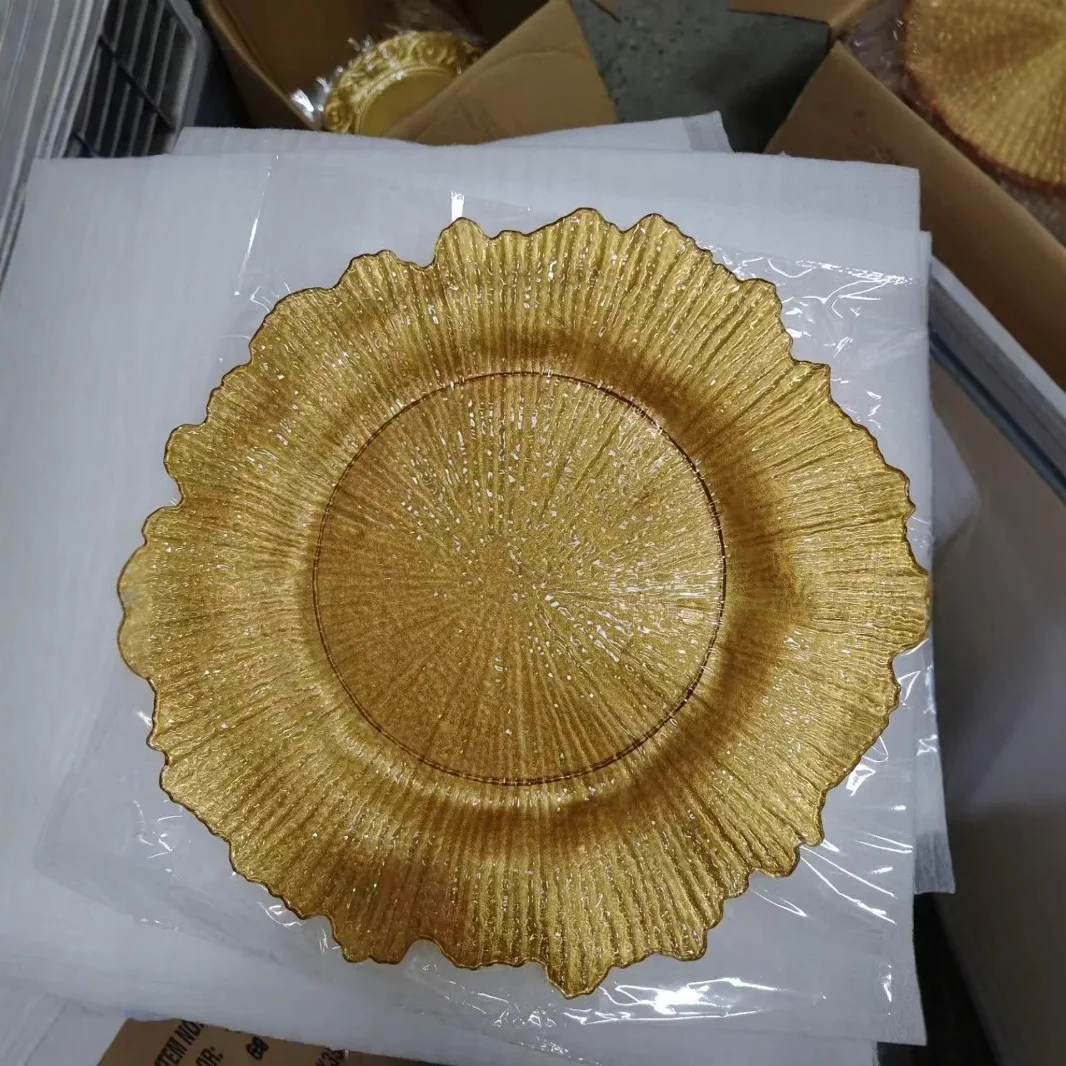 2025 new 36.5cm big size  double side  gold and silver reef table decoration round plastic charger plate for wedding party
