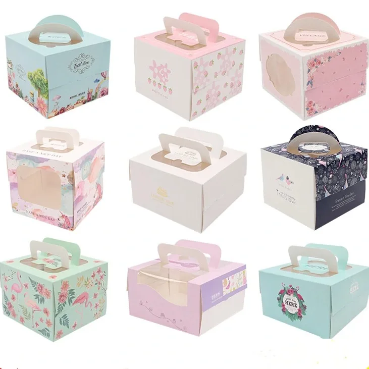 Custom New Bakery Box Blue Pink Transparent Bread Box with Window Portable Transparent Cupcake Box