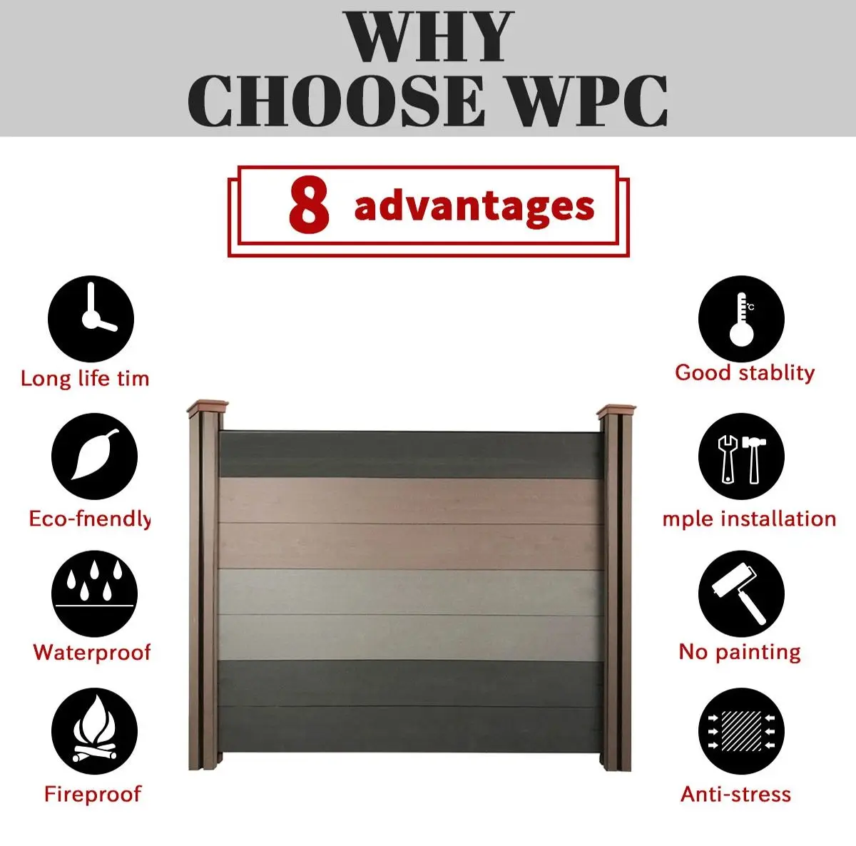 DIY Modern Outdoor WPC PVC Plastic Wood Composite Not Vinyl Decorative Privacy Fence Panels