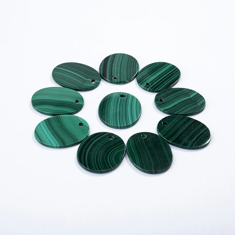 Cheap price polished artwork multiple 17mm*21mm*1mm oval cut shape slab slice natural green malachite for sale