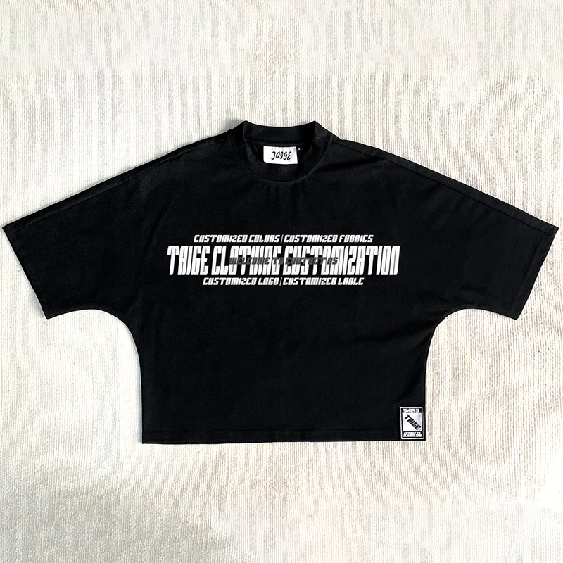 custom high quality black cotton vintage boxy cropped t shirt men drop shoulder oversized heavyweight t-shirt pour hommes