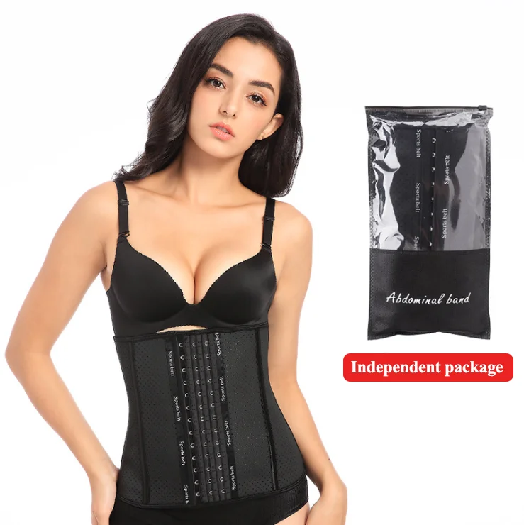 3 rows hook and eye  Fitness Corset Natural latex 9 Steel Bones Snatch Waist trainer belt for Women Workout and weight loss