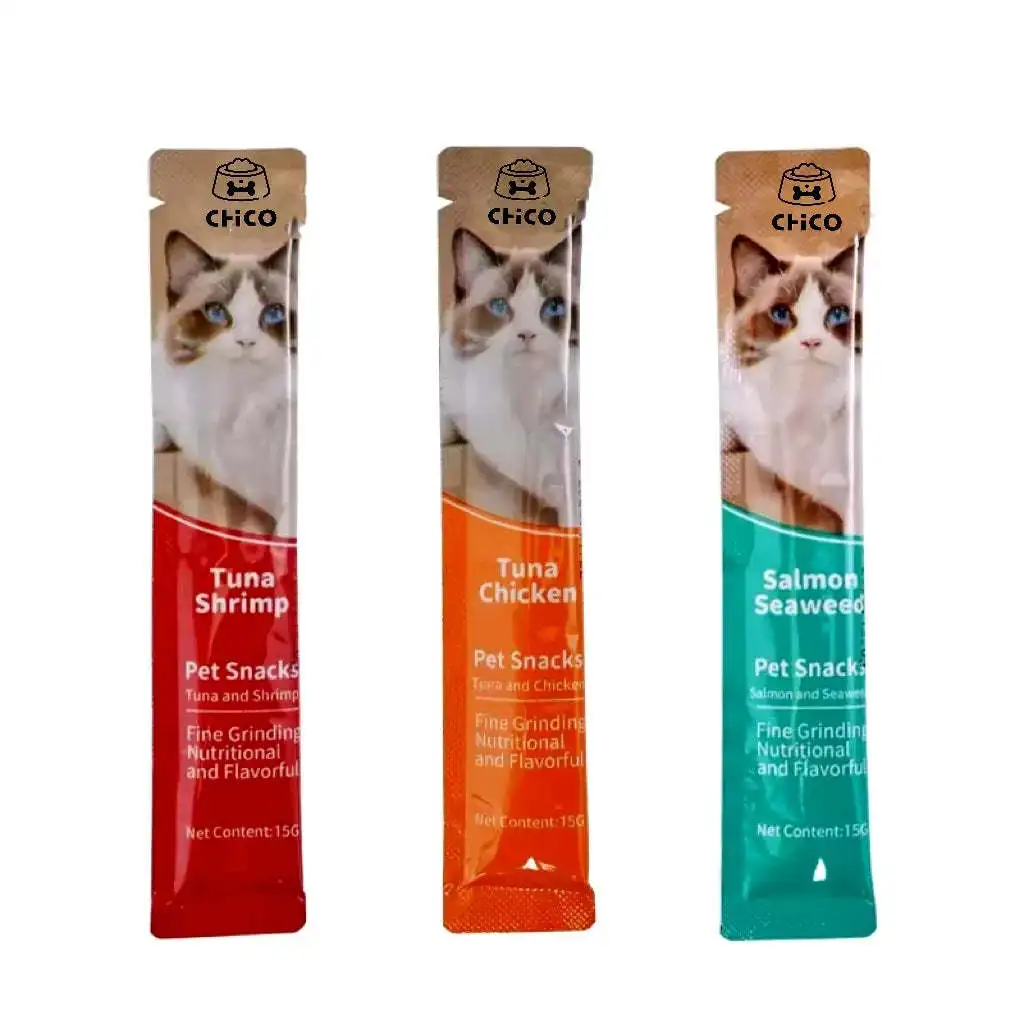China Factory Direct Sales Pet Food Good for Health Ingredient Salmon Chicken Tuna Creamy Cat Treats Wet Strips