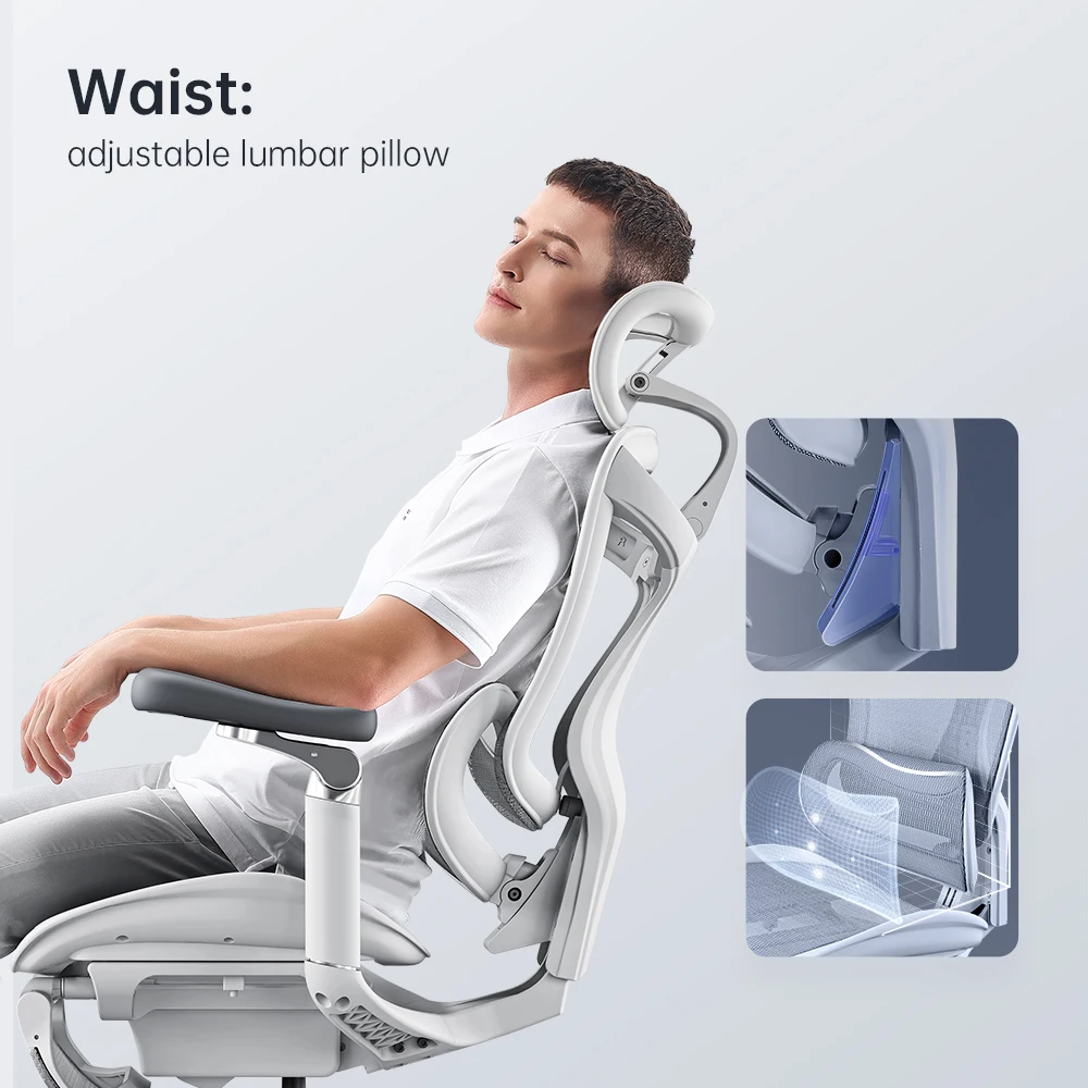 Sihoo A3 Brand New Design 5D Handrail Adjustable Lumbar Pillow Gray Ergonomic Office Mesh Chair With Headrest