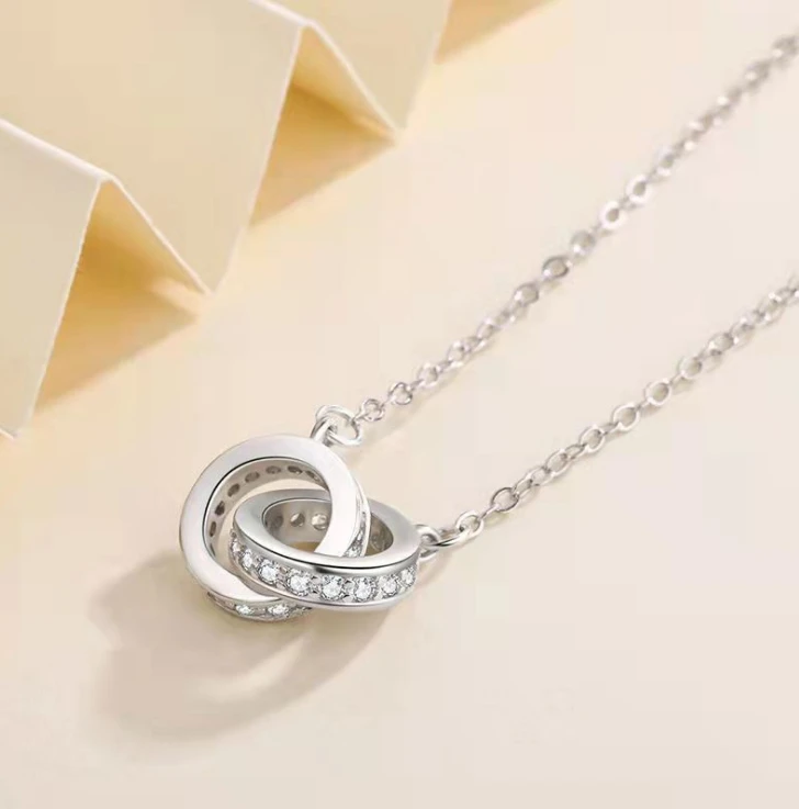 Ожерелье из титановой стали с двойным кольцом, полностью алмазным покрытием, новинка 2021, Женское Ожерелье Xiaoxin Gold Pl