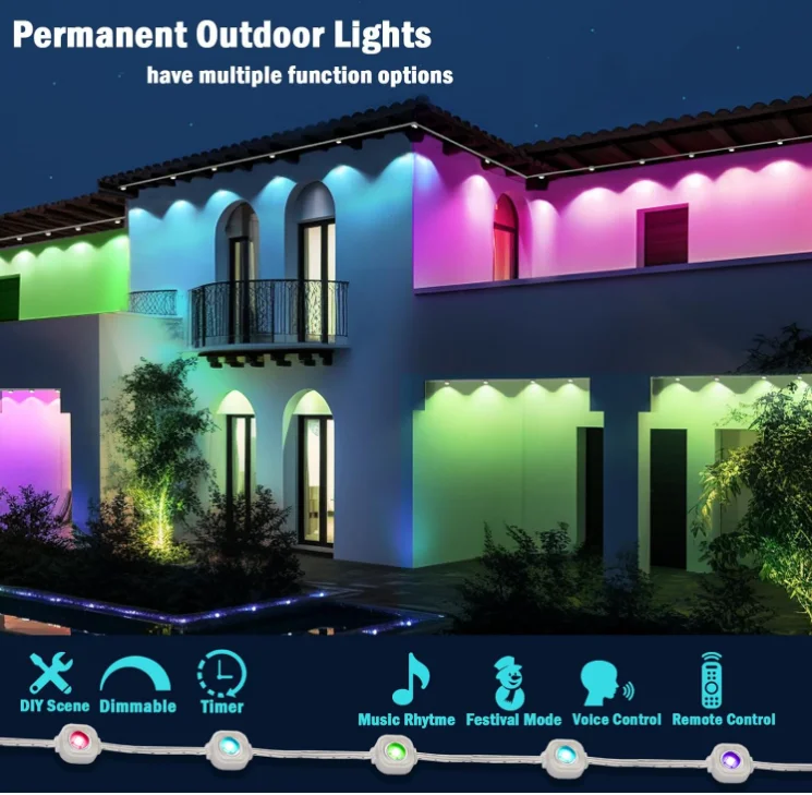 Permanent Christmas Track Lights 36V WS2811 RGBIC SMD5054 LED Christmas Light IP67 Waterproof Outdoor Decorative Lighting