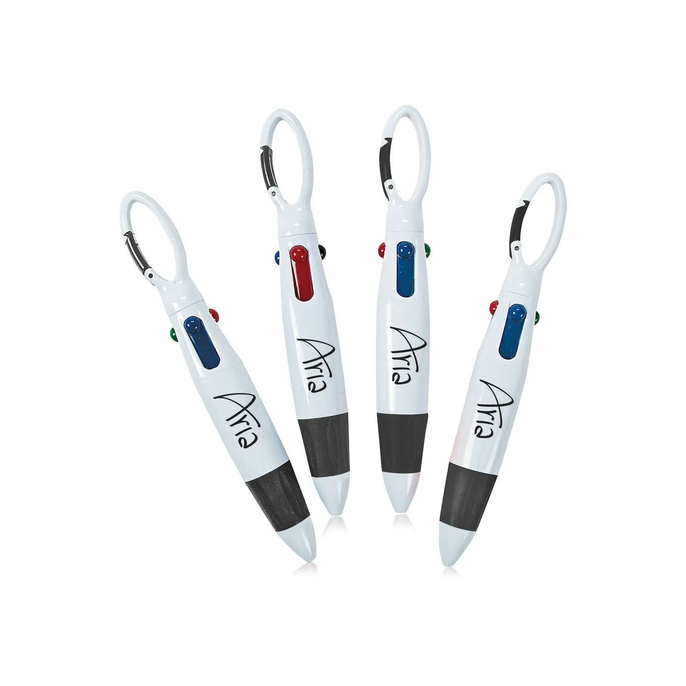 customized Fat multi-color Four 4 color ink Carabiner ballpoint pens with rubber grip,black blue green red 4 in 1 color ball pen