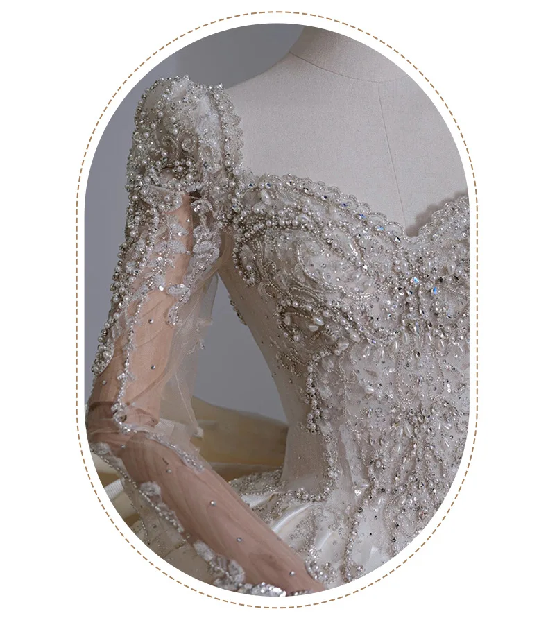 Luxurious Satin  Wedding Dresses Sequin Beaded Long Sleeve Wedding Dresses Super Plus Size 2024 New Wedding Dresses