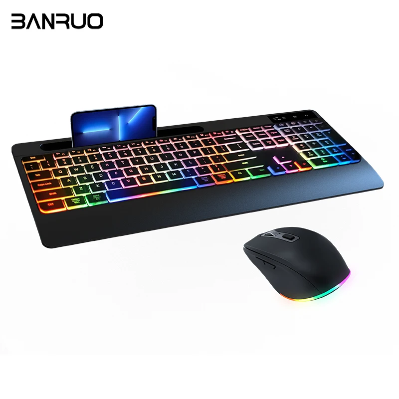 Hot Selling 109 keys RGB Backlight Wireless Dual-mode BT  Gaming Office Rechargeable Keyboard and Mouse Type C for Laptop/PC/Win