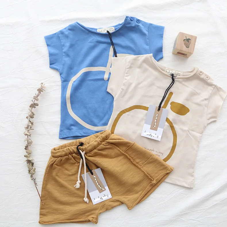 Baby Boys and Girls Summer Clothes 100% Cotton Fabric Short Sleeve Cartoon T-shirt+Short Pants Cotton Suits