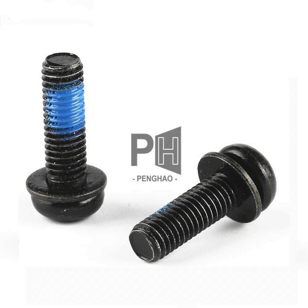 Custom Nylock Round Head Combination Screws Cross Flat and Spring Washer Black Zinc Nylon Patch Adhesive Anti-Loose Bolts