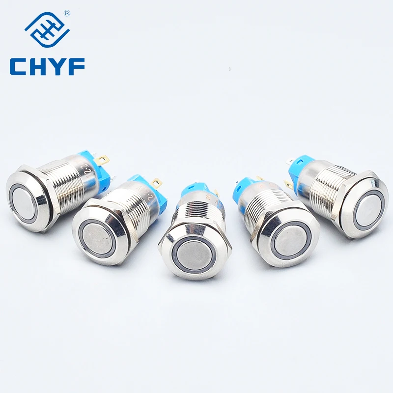 CHYF illuminated Metal Push Button Switch 12/16/19/22mm  momentary LED Push Button Switches Power Waterproof with connector
