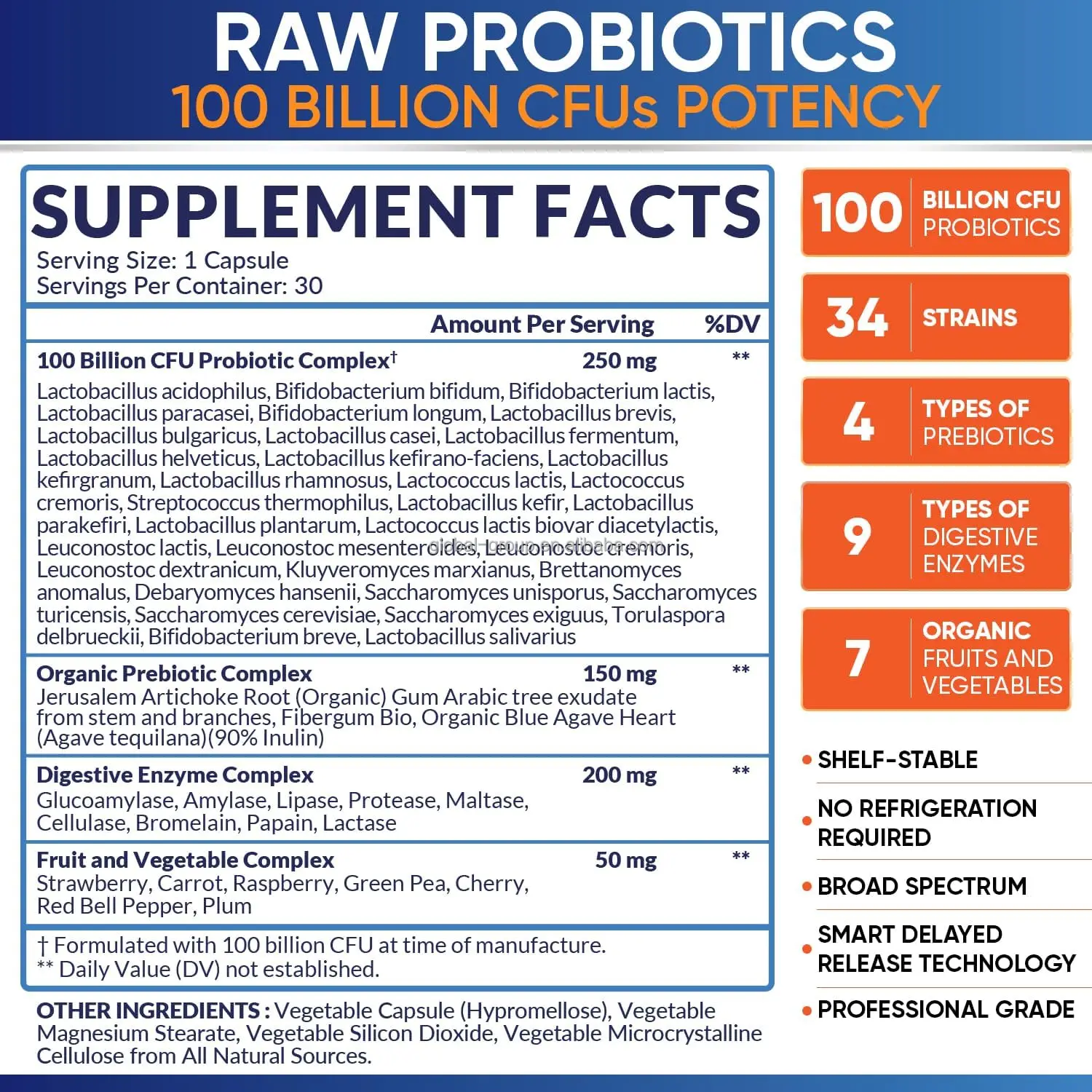 OEM Organic Probiotics Capsules Women Probiotic Supplement Prebiotics Digestive Enzymes Probiotics Capsule